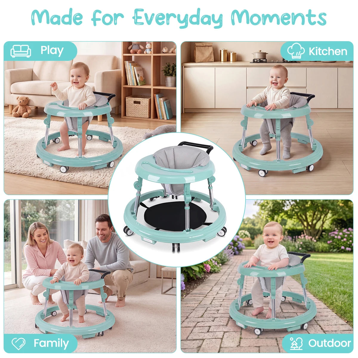 Foldable Baby Walker With Adjustable Height And Anti Slip Wheels