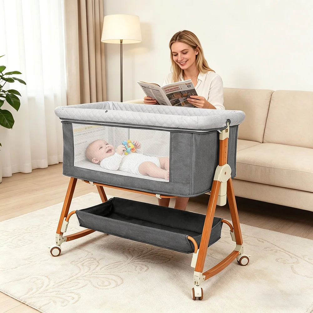 Kmaier Adjustable Baby Bassinet Sleeper With Storage And Breathable Mesh