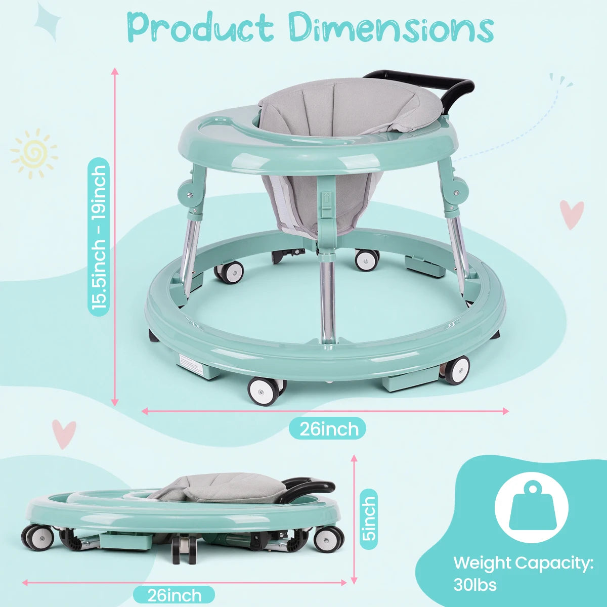 Foldable Baby Walker With Adjustable Height And Anti Slip Wheels