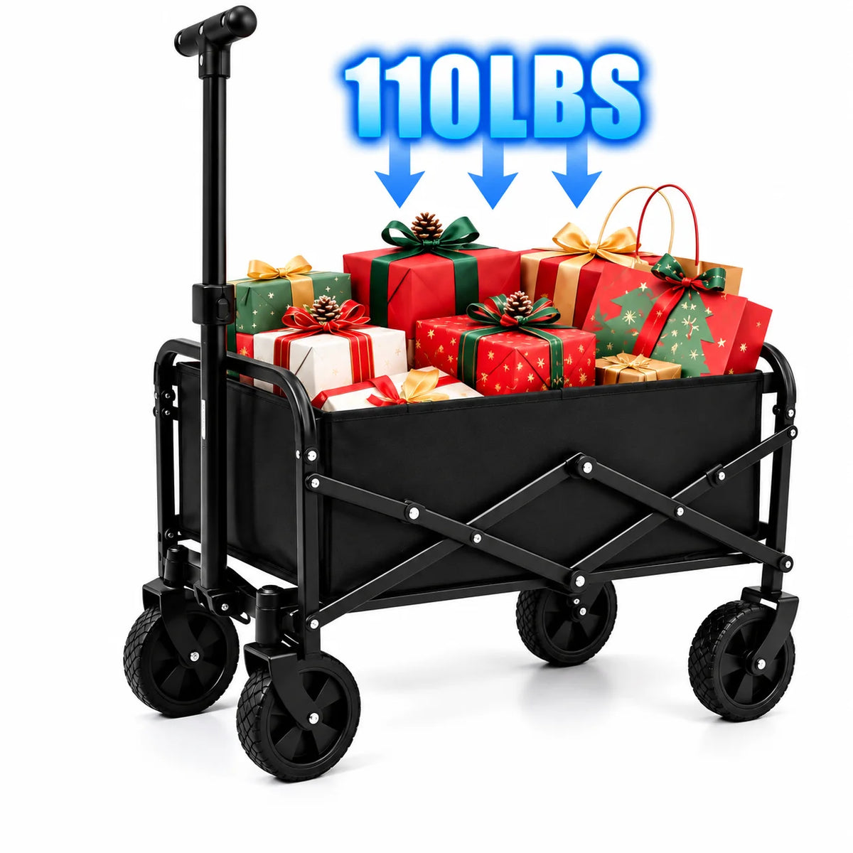 700/500/110 Lbs All Terrain Heavy Duty Folding Cart, Large Capacity Camper Suitable For Yard Shopping/ Sports/ Outdoor/ Gardening Equipment Handling, Black Multifunctional Utility Cart