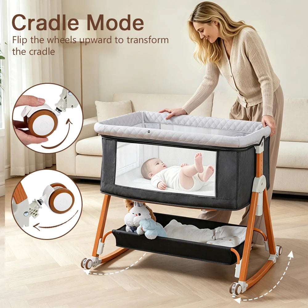 Kmaier 3-in-1 Baby Bassinet Bedside Sleeper With Rocking Cradle