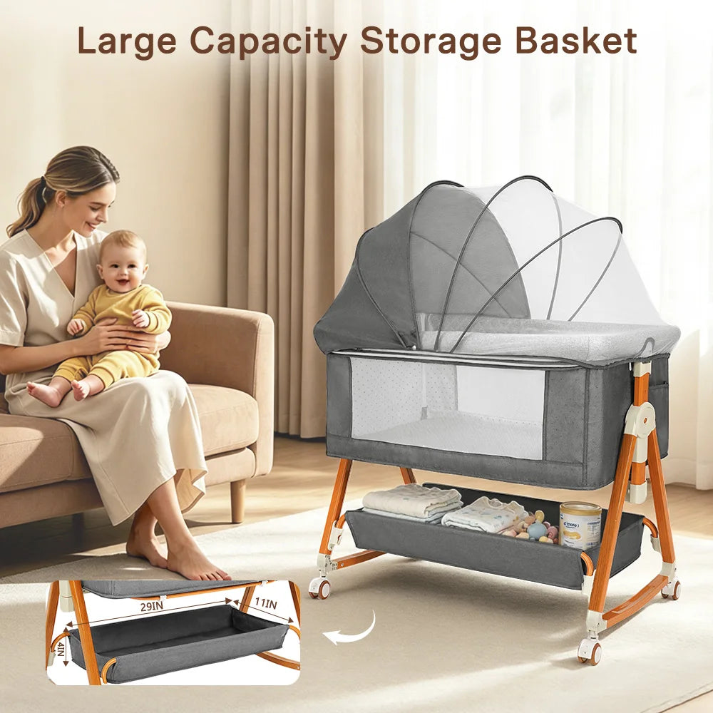 Kmaier Adjustable Baby Bassinet Sleeper With Storage And Breathable Mesh