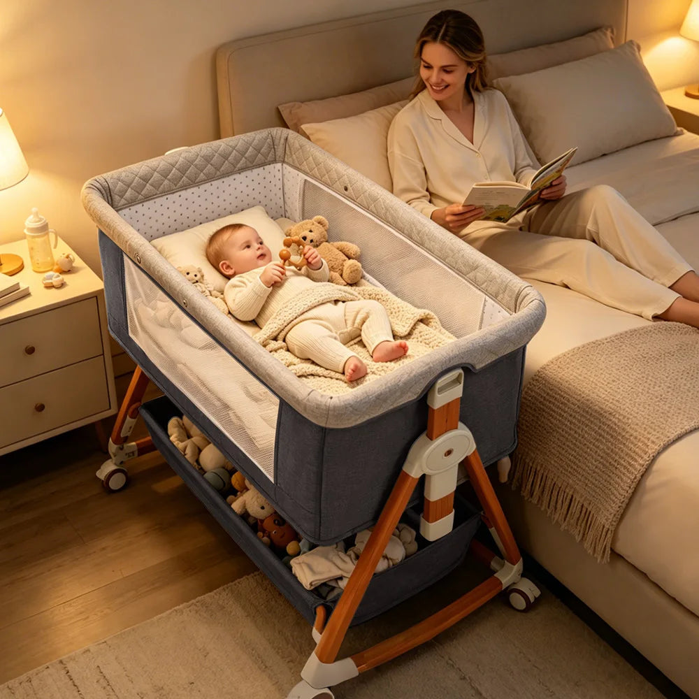 Kmaier 3-in-1 Baby Bassinet Bedside Sleeper With Rocking Cradle