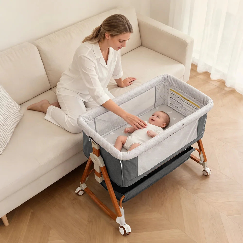 Kmaier Adjustable Baby Bassinet Sleeper With Storage And Breathable Mesh