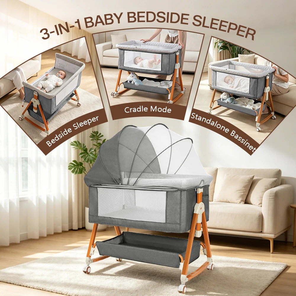 Kmaier Adjustable Baby Bassinet Sleeper With Storage And Breathable Mesh