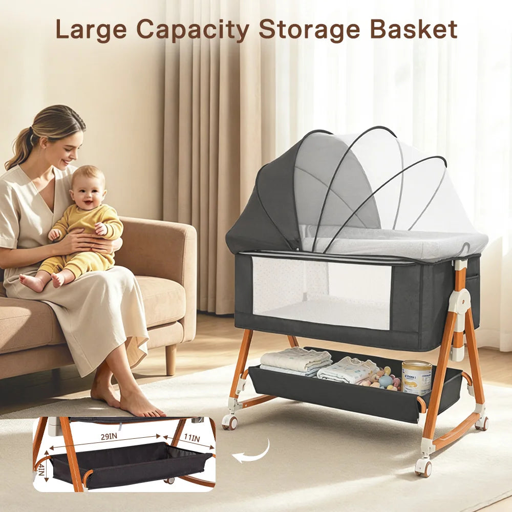 Kmaier 3-in-1 Baby Bassinet Bedside Sleeper With Rocking Cradle