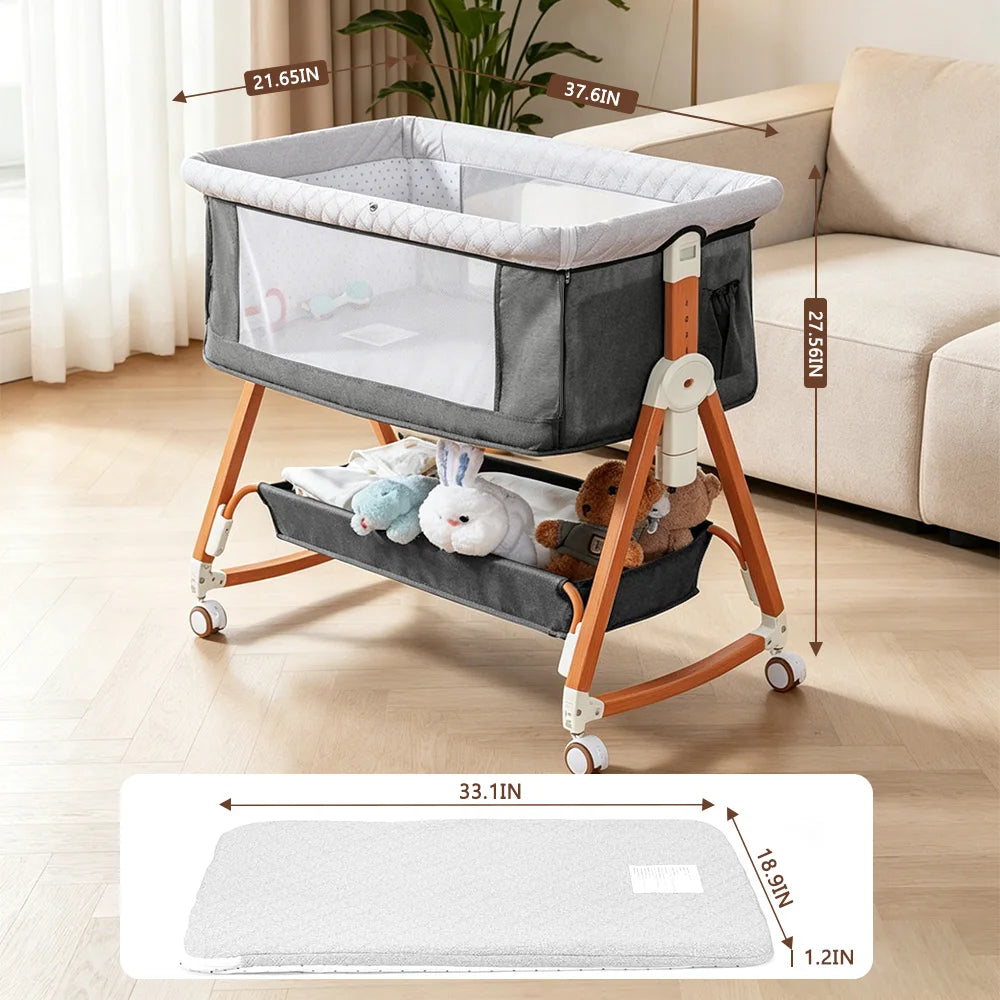 Kmaier Adjustable Baby Bassinet Sleeper With Storage And Breathable Mesh