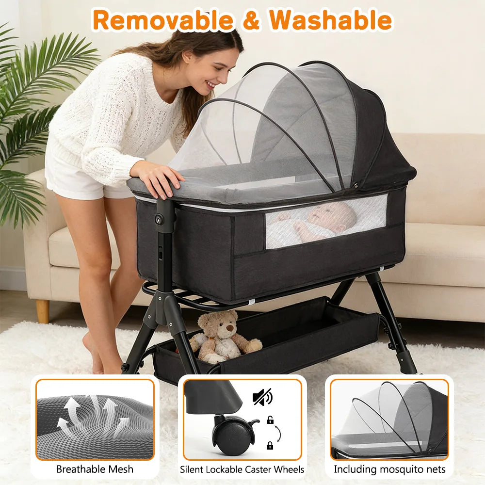 3 In 1 Baby Bassinet Bedside Sleeper Portable Folding Cradle