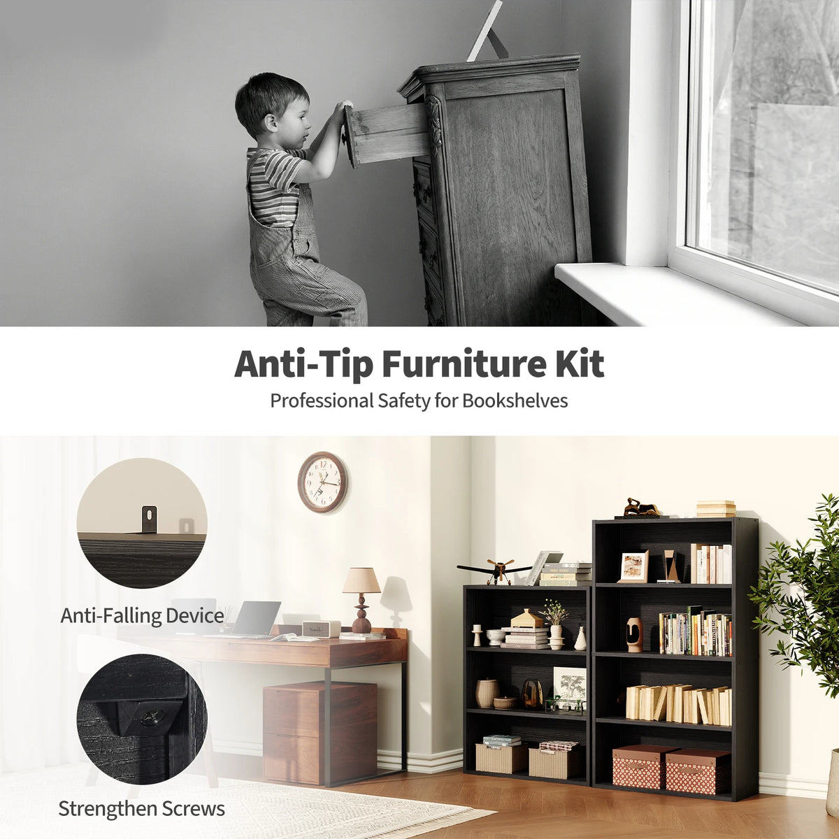 JHK Wooden Open Bookcase Shelf for Home Office Storage