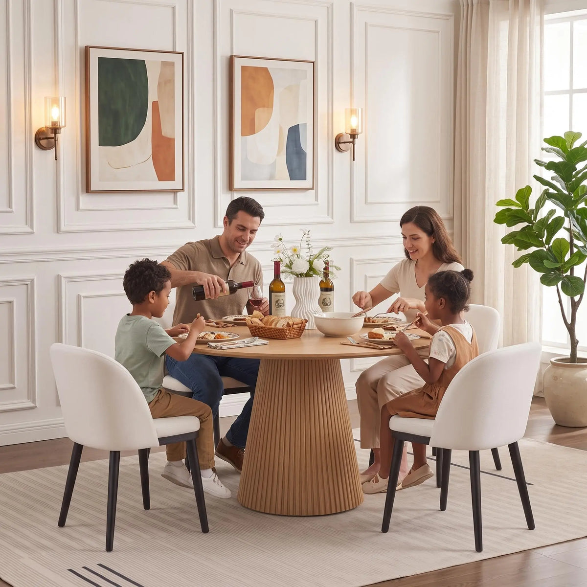 Upholstered Wooden Dining Chairs With Padded Seats And Reinforced Frame
