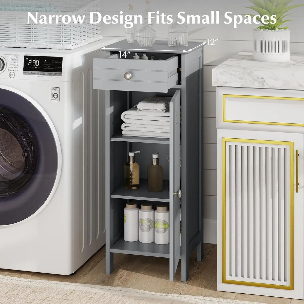 Bathroom Cabinet, Narrow FreeStanding Space-Saving Storage Organizer | Multifunctional Narrow Side Storage floor Cabinet for Bathroom,Laundry Room, Kitchen