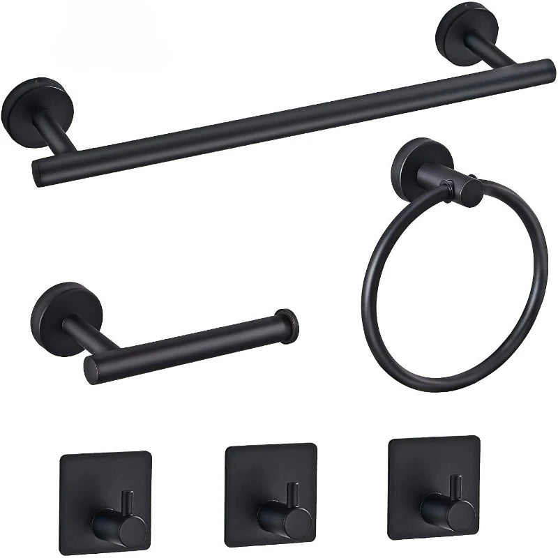 7Pcs/Set Bathroom Hardware Set Bathroom Towel Rack Including 16" Hand Towel Bars Toilet Paper Holders, Towel Rings, Robe Towel Hooks