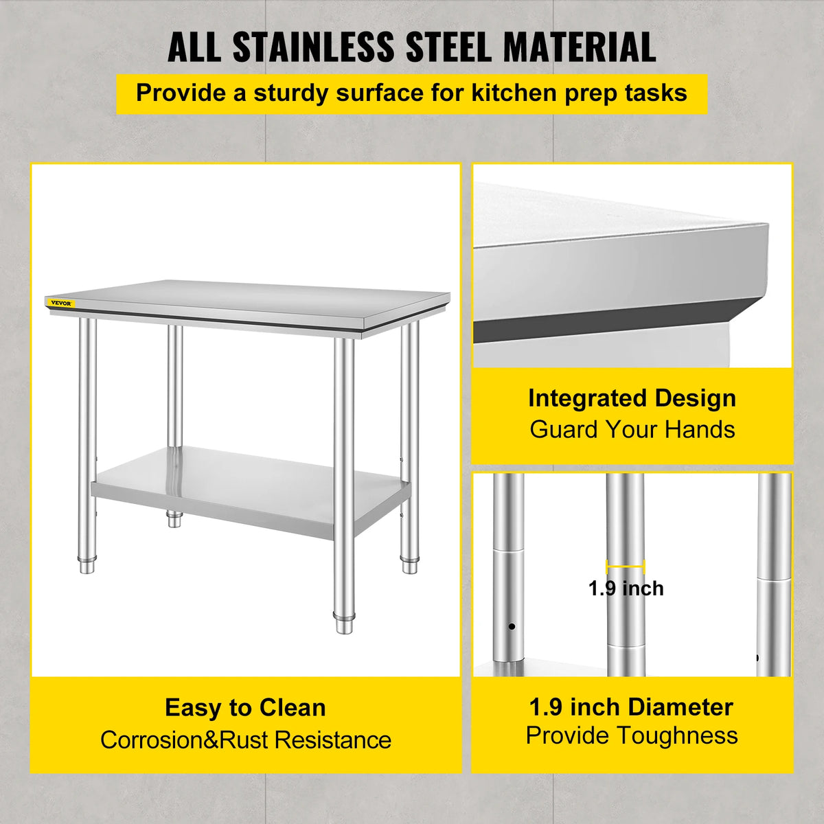 SucceBuy Stainless Steel Commercial Kitchen Work Table With Undershelf