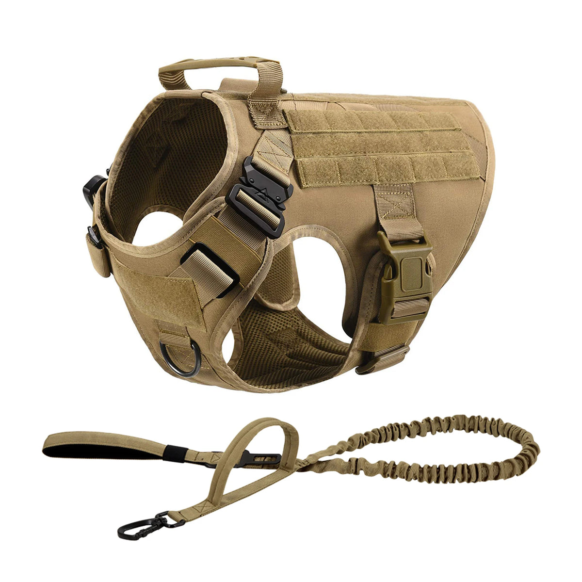 PETRAVEL Tactical Dog Harness with Collar Leash and Molle Pouches