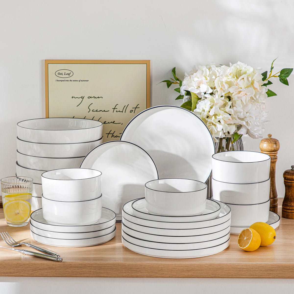 MALACASA Ceramic Dinnerware Set with Plates Bowls and Soup Dishes