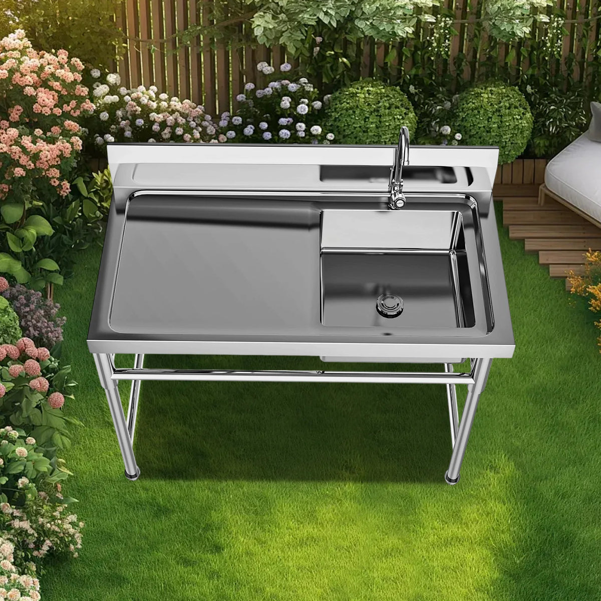 Stainless Steel Commercial Prep Sink With Faucet And Drainboard