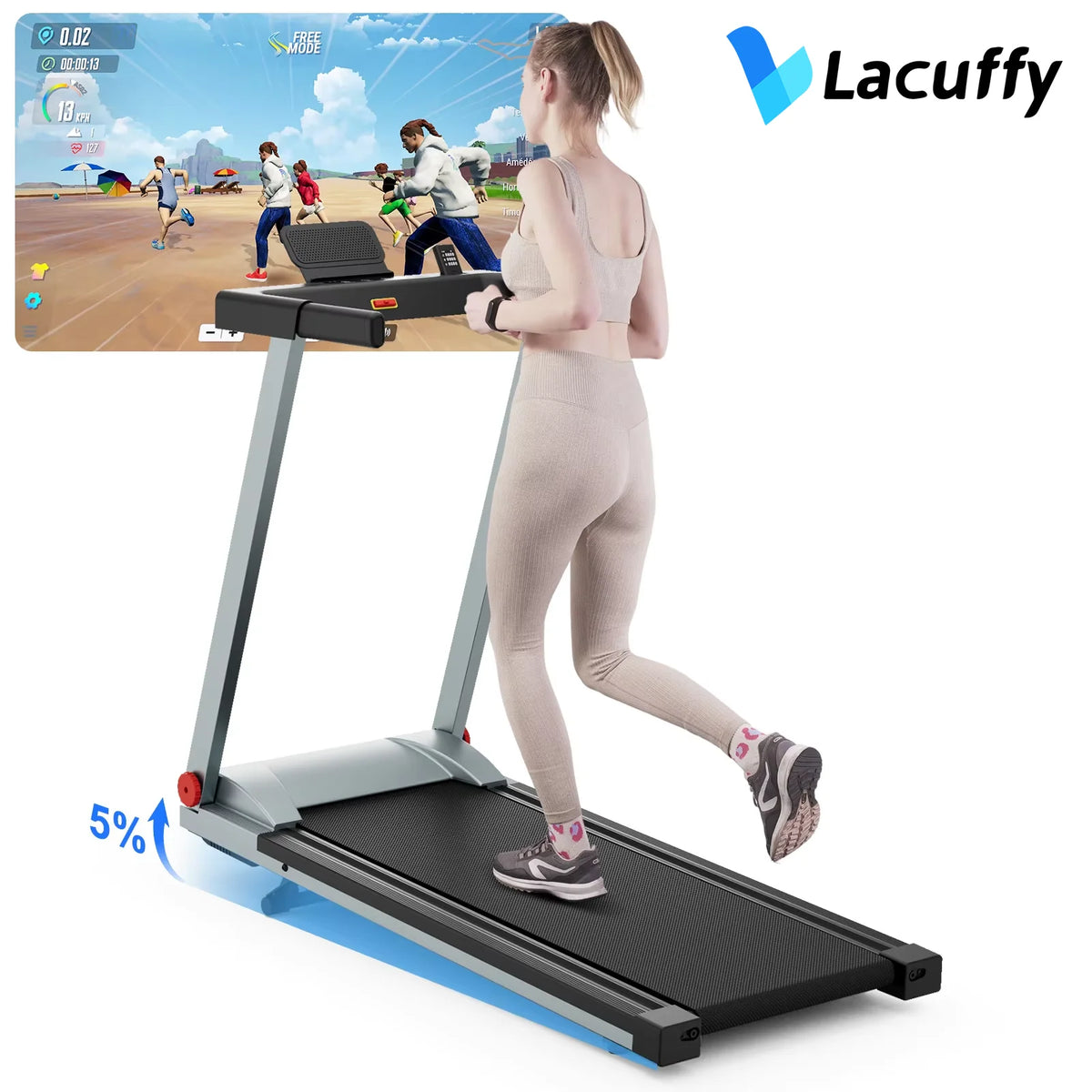 LACUFFY Folding Electric Treadmill With Adjustable Incline And App Connectivity