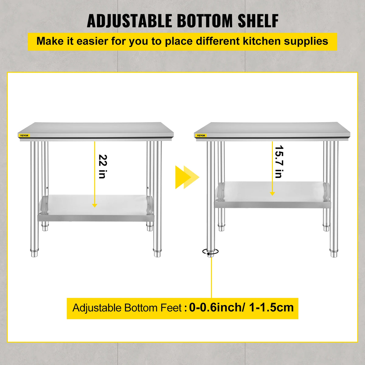 SucceBuy Stainless Steel Commercial Kitchen Work Table With Undershelf