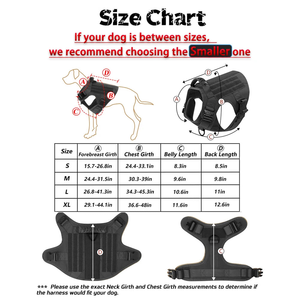 PETRAVEL Tactical Dog Harness with Collar Leash and Molle Pouches