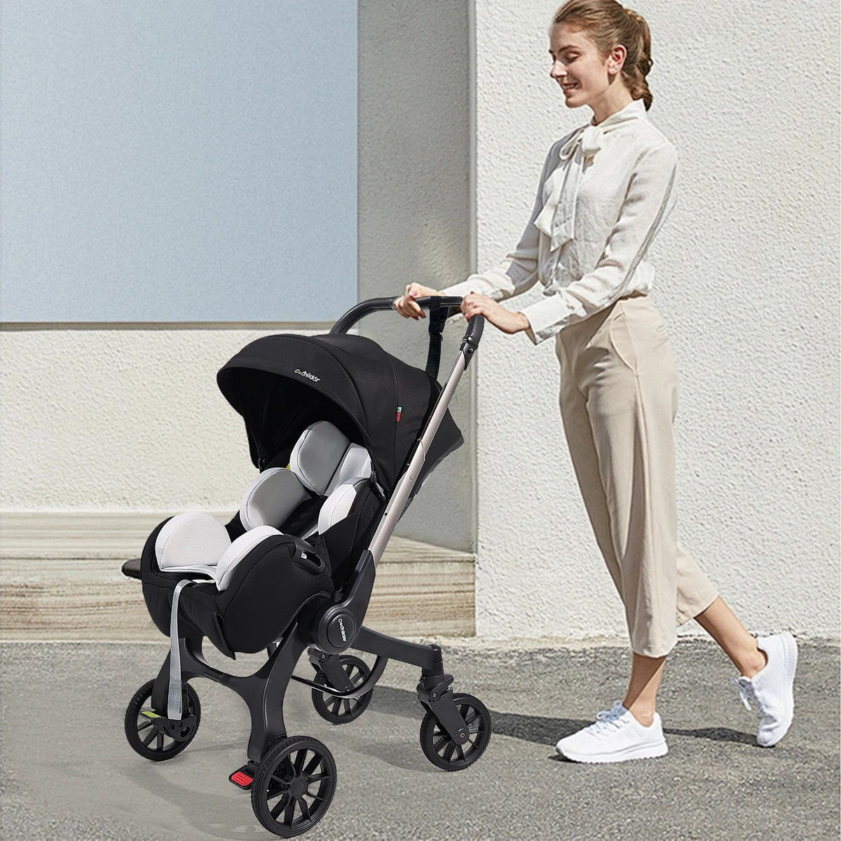 Cochildor Foldable Four Wheel Stroller With Comfortable Fabric Seat