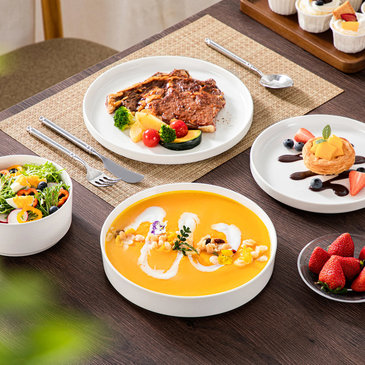 MALACASA Ceramic Dinnerware Set with Plates Bowls and Soup Dishes