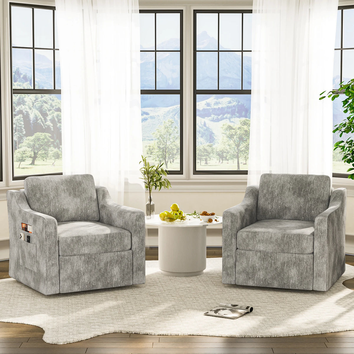 Swivel Upholstered Accent Armchair for Comfortable Living Room Seating