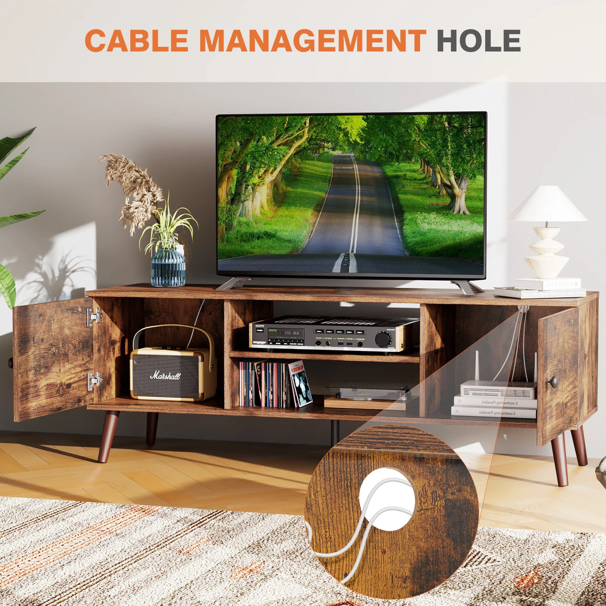 MCQ Modern Wooden TV Stand With Adjustable Shelf And Storage