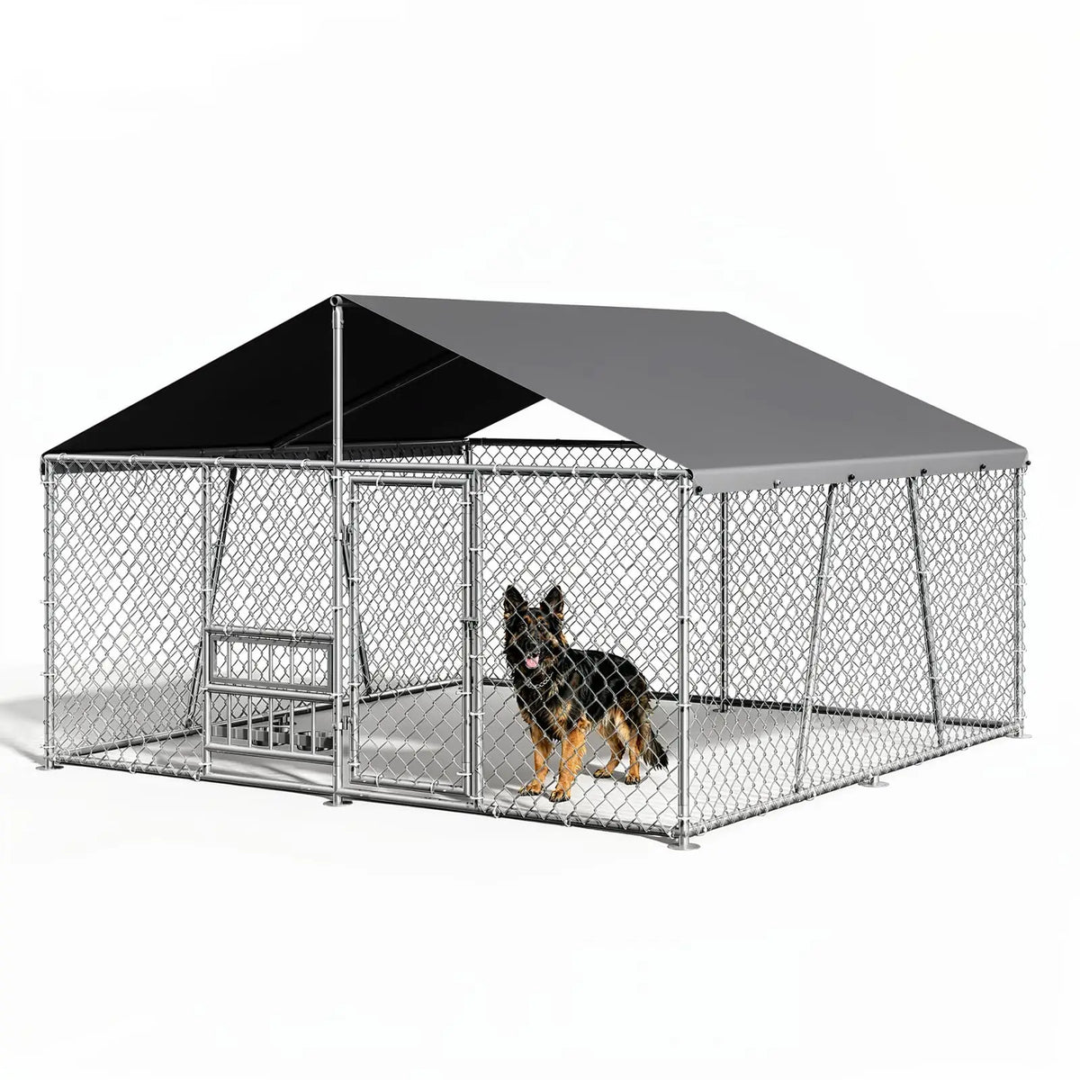 DishyKooker Outdoor Galvanized Dog Kennel With Waterproof Roof