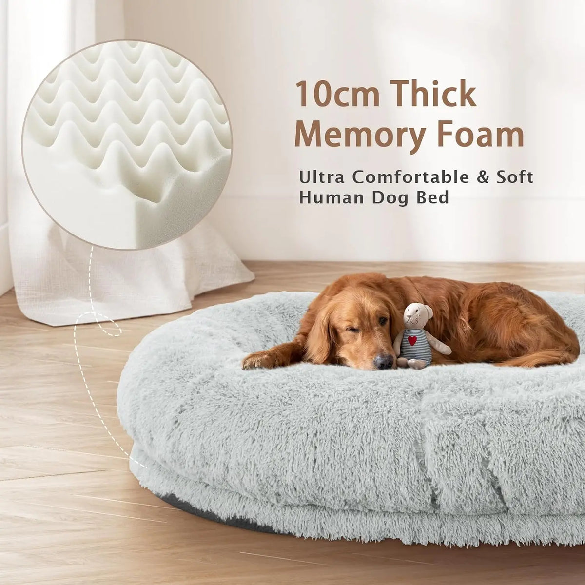 ROOMTEC Washable Memory Foam Human Dog Bed With Pillow