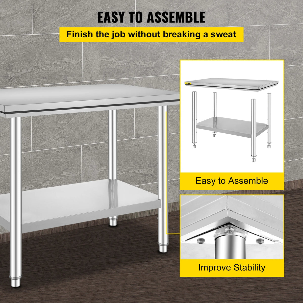 SucceBuy Stainless Steel Commercial Kitchen Work Table With Undershelf