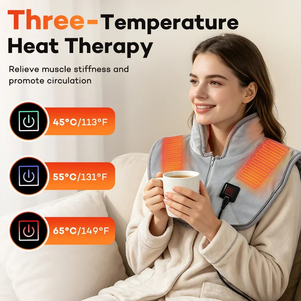 USB Heated Neck And Shoulder Wrap With Adjustable Heat Settings