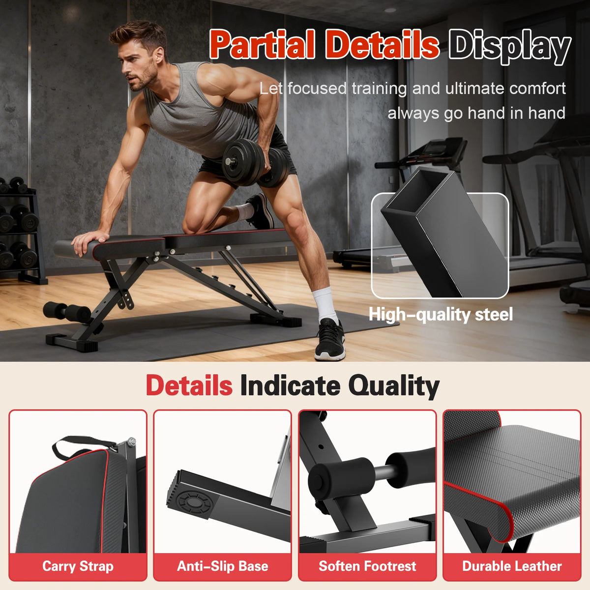 Multifunctional Adjustable Foldable Weight Bench For Home Gym Strength Training