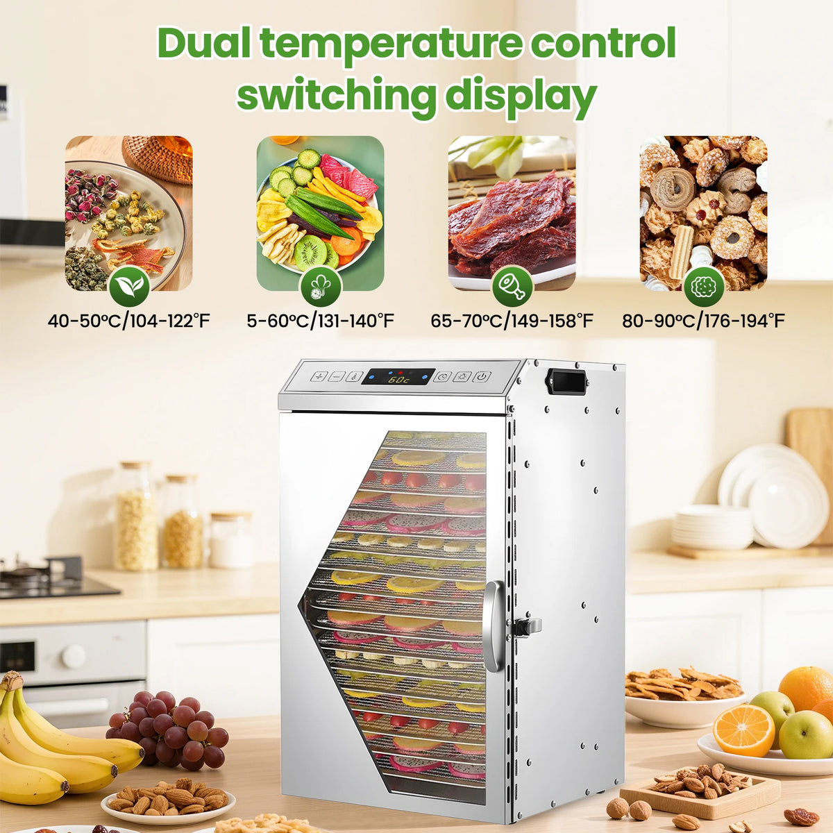 Commercial Stainless Steel Electric Food Dehydrator With Touch Panel