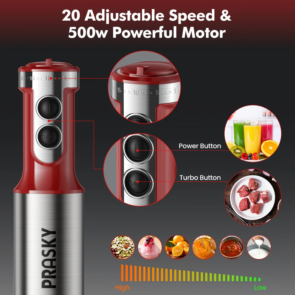 Prasky 5 In 1 Immersion Blender With Chopper And Whisk