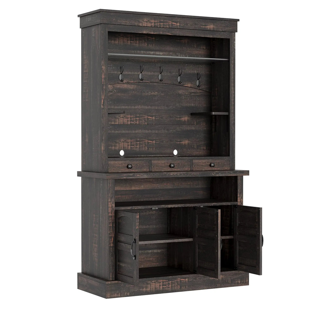 HiMISS Farmhouse Coffee Bar Cabinet With LED Lights And Storage
