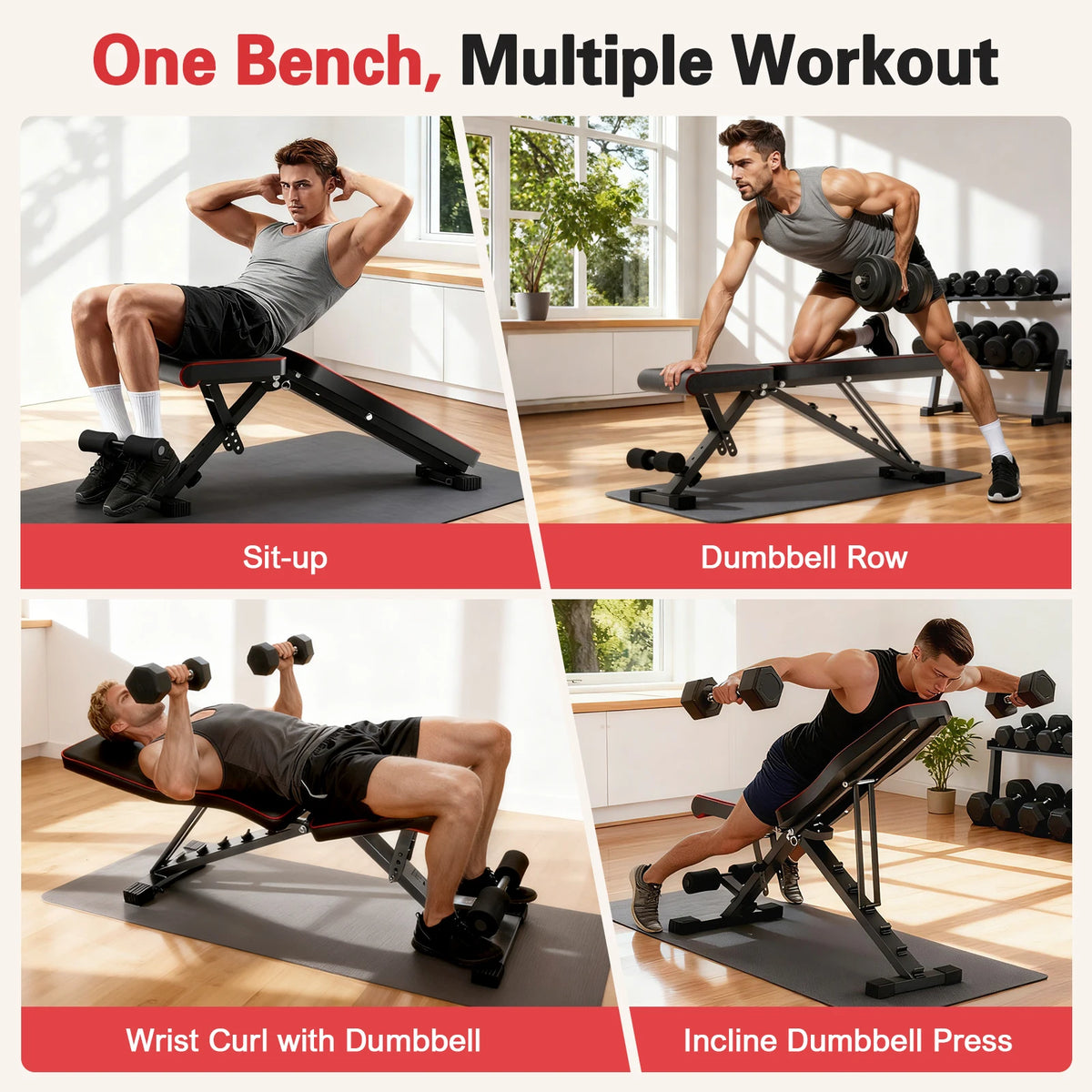Multifunctional Adjustable Foldable Weight Bench For Home Gym Strength Training