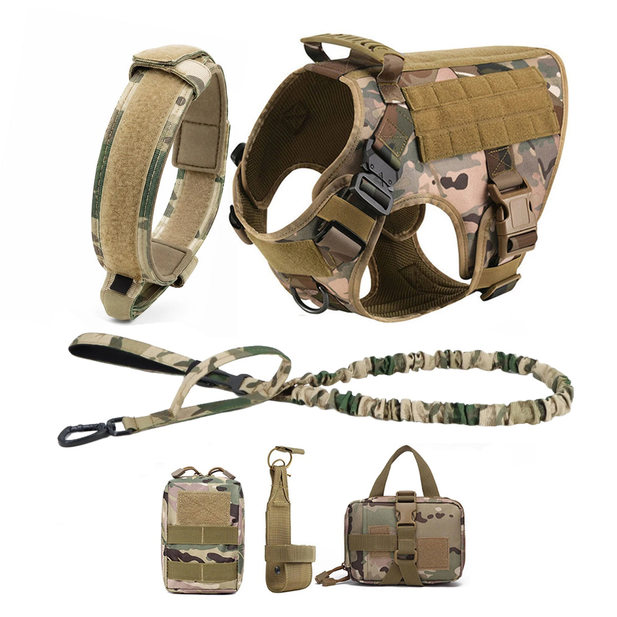 PETRAVEL Tactical Dog Harness with Collar Leash and Molle Pouches