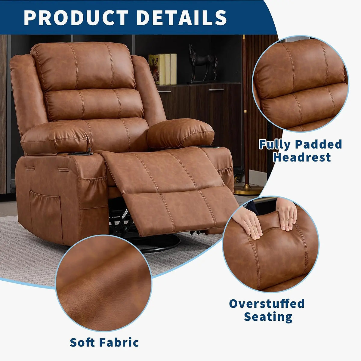 TWISTER.CK 360 Degree Swivel Rocker Recliner Lounge Chair with Comfort