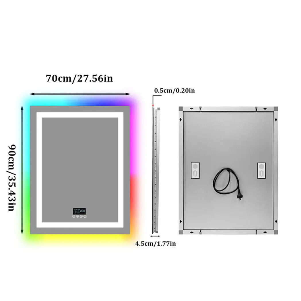 XXL LED Bathroom Mirror w Bluetooth Dimmable 3 Colours Front, RGB Backlit, Anti-fog, Memory Function, Time Temperature