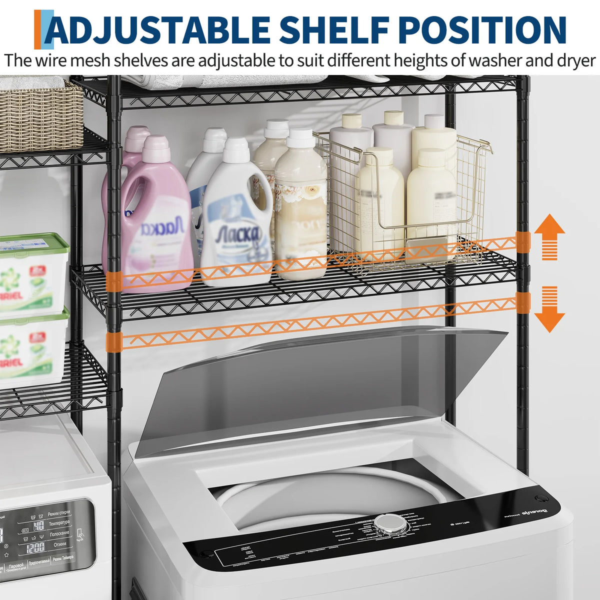 Bathroom Toilet Storage Rack, Over Washer and Dryer Storage Shelf, Balcony Washing Machine Shelf, Multi-Layer Metal Storage Rack