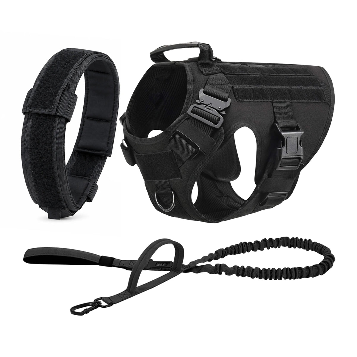 PETRAVEL Tactical Dog Harness with Collar Leash and Molle Pouches