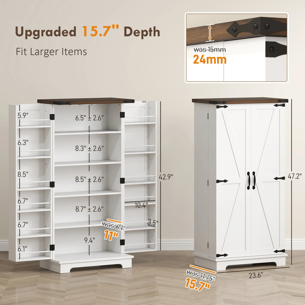 HOMCOM Kitchen Pantry Cabinet With Barn Door And Deep Shelves