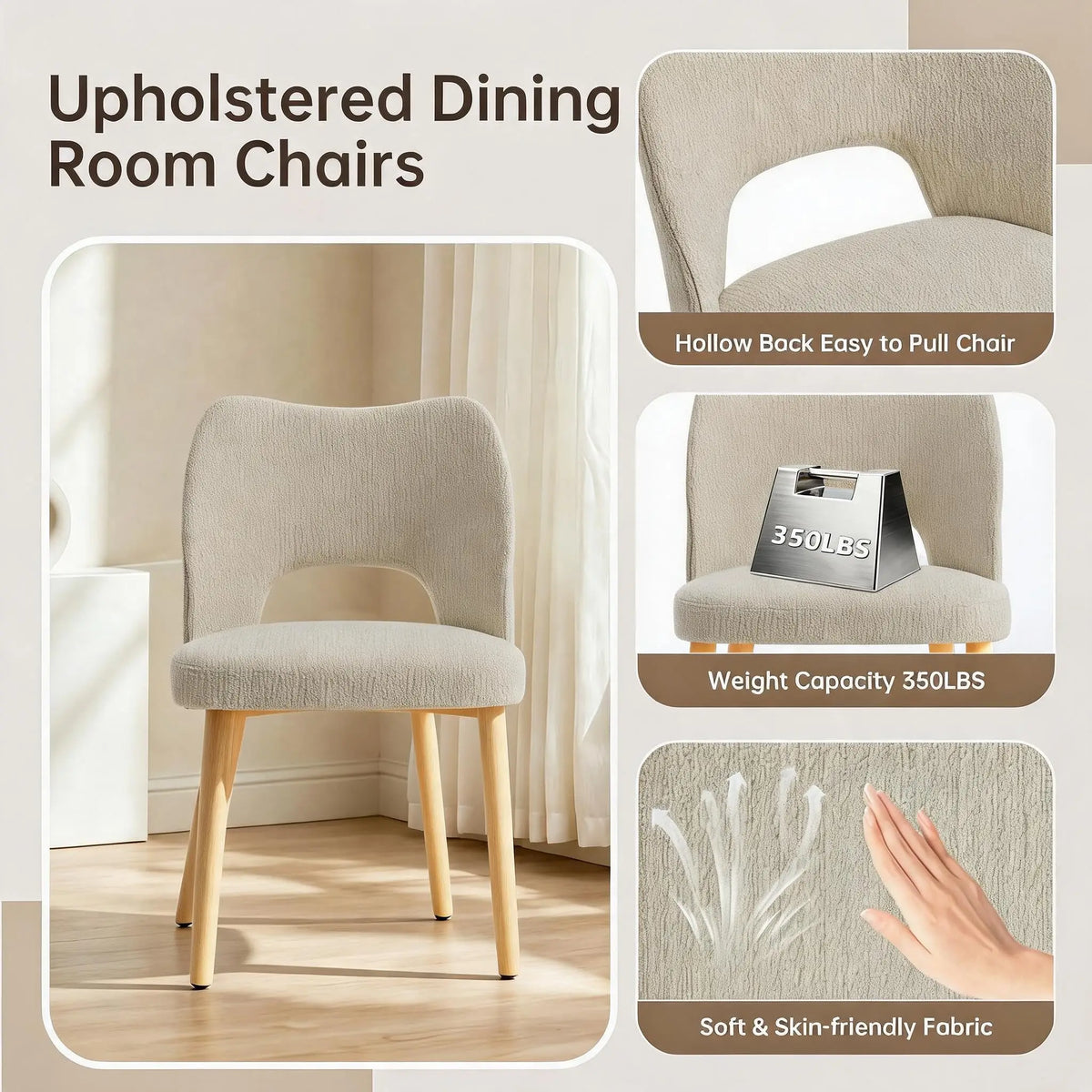 HiMISS Upholstered Dining Chairs With Butterfly Back And Wood Legs