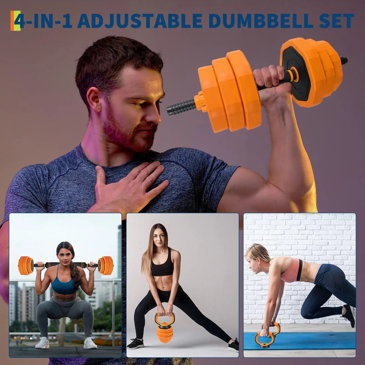 Adjustable Dumbbell Set with Barbell, Kettlebell and Push Up Stand