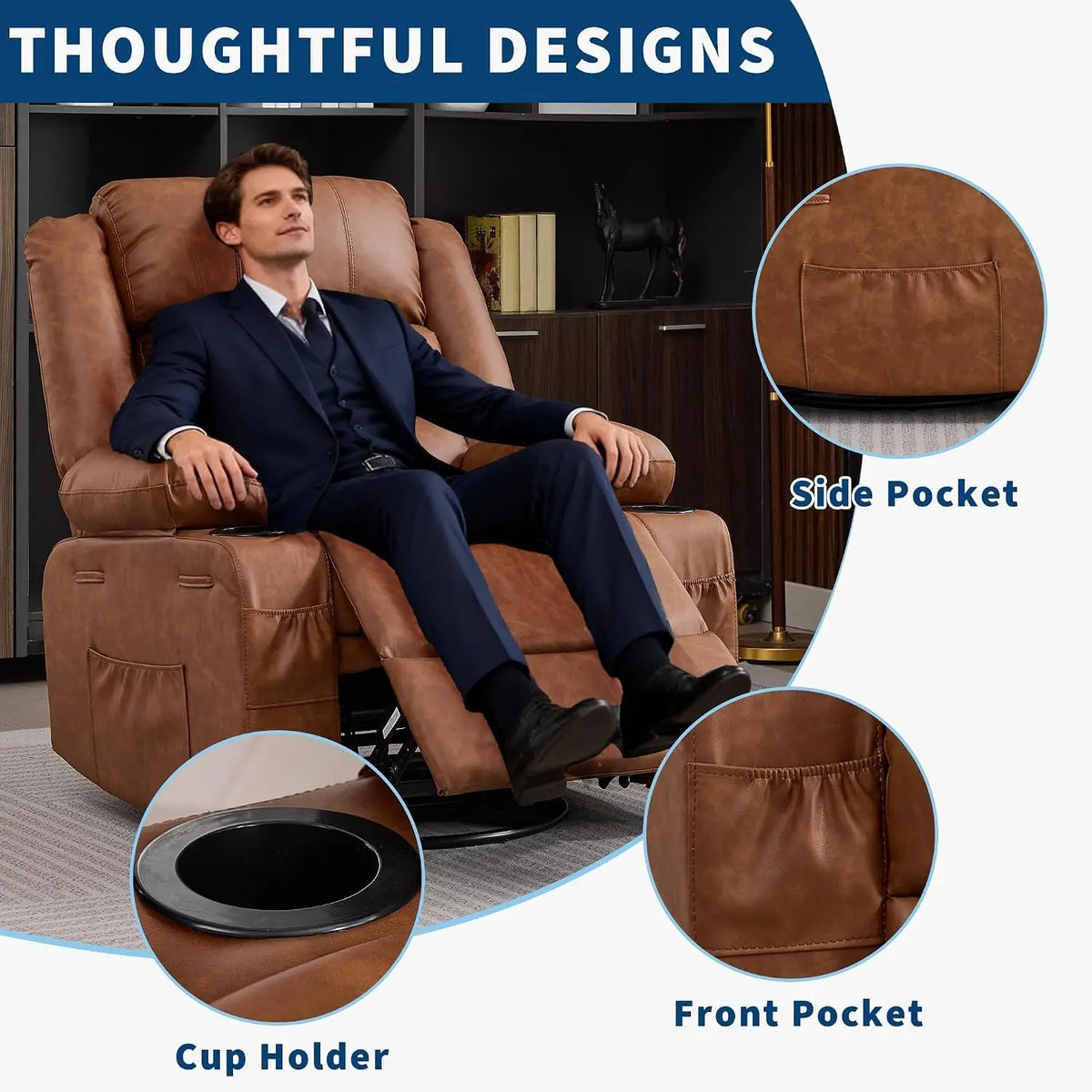 TWISTER.CK 360 Degree Swivel Rocker Recliner Lounge Chair with Comfort