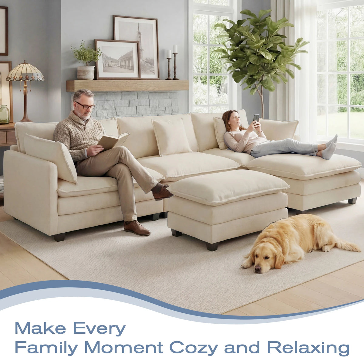 Redlife Modular Sectional Sofa With Ottoman And Deep Seat Comfort