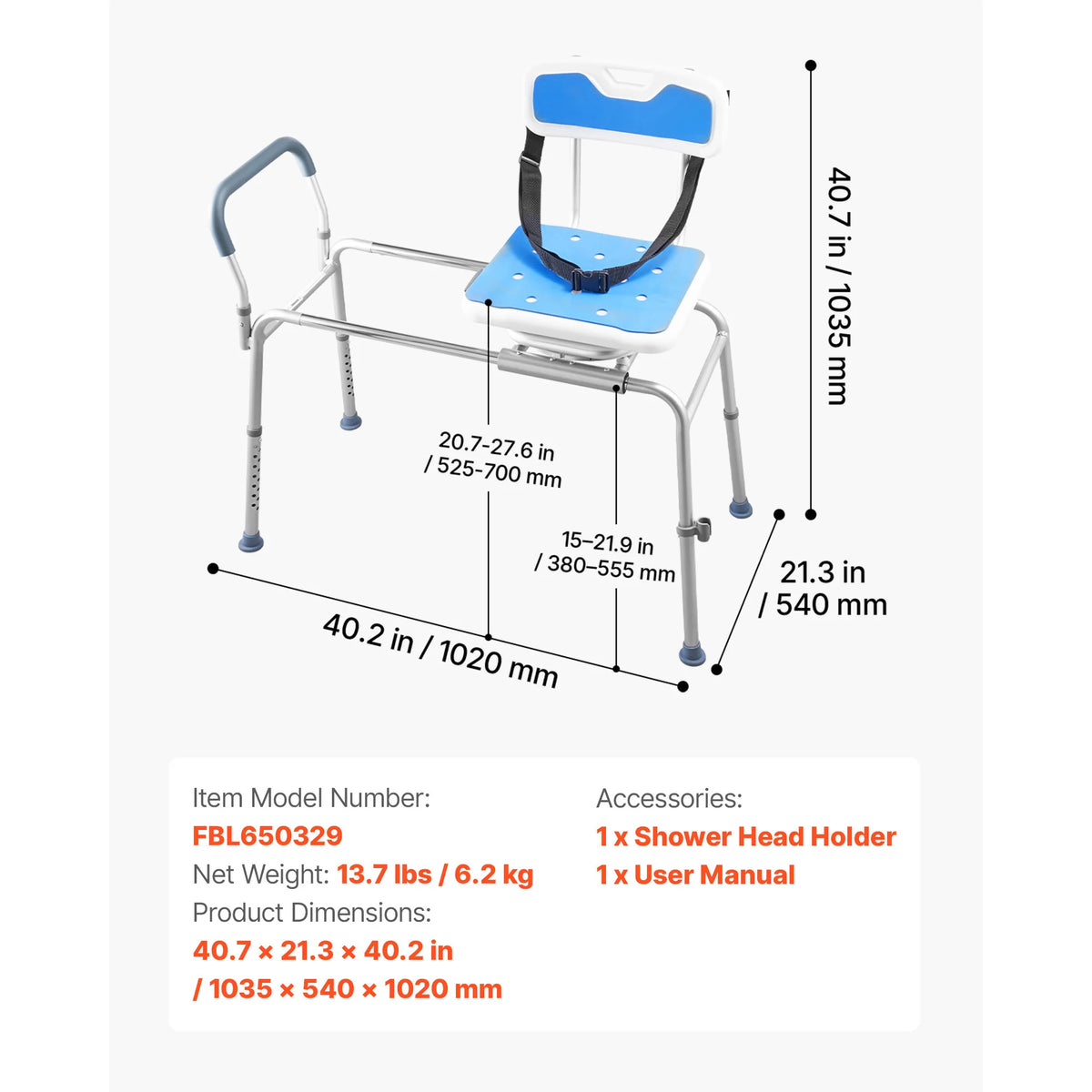 SucceBuy Swivel Shower Chair with Arms and Back for Inside Shower Stall Bathroom Bath Tub Seat for Adult Senior Handicap Elderly