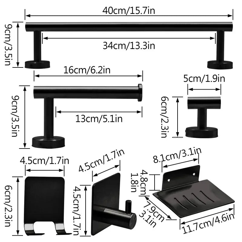 7Pcs/Set Bathroom Hardware Set Bathroom Towel Rack Including 16" Hand Towel Bars Toilet Paper Holders, Towel Rings, Robe Towel Hooks
