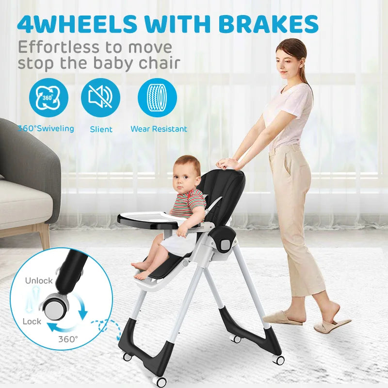 SEJOY Adjustable Baby High Chair With Safety Harness And Tray
