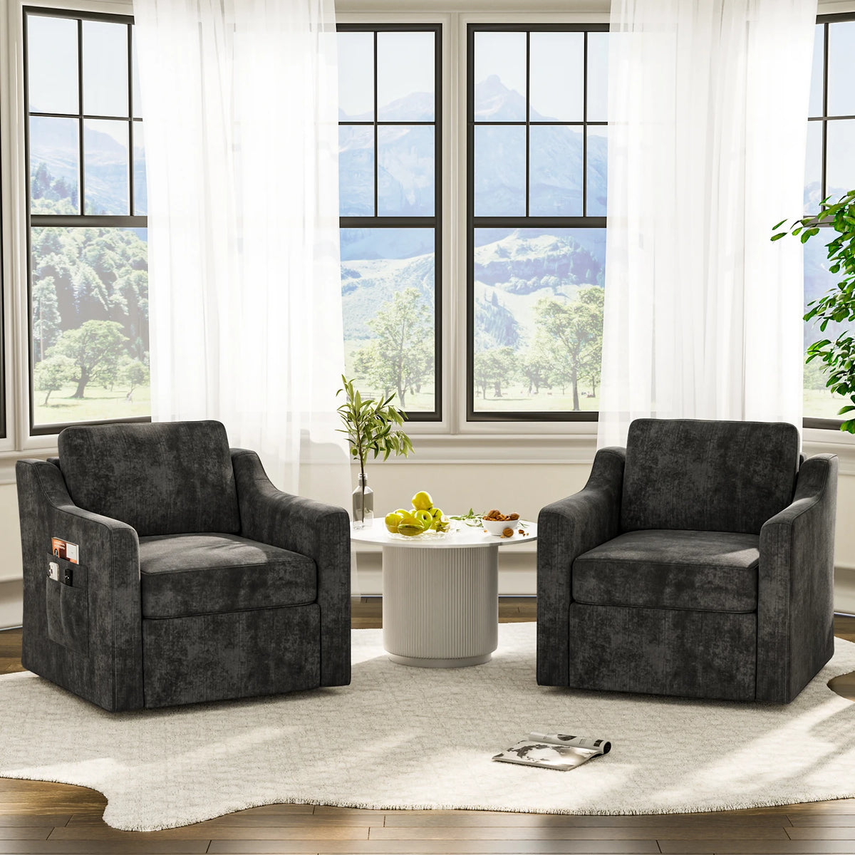Swivel Upholstered Accent Armchair for Comfortable Living Room Seating